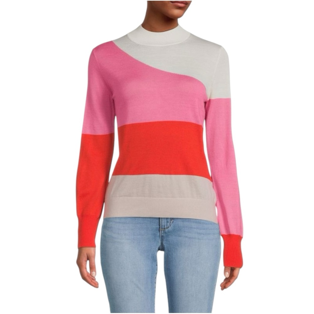 Chinti & Parker Wool Cashmere Color‎ Block High Neck Sweater Soft Lightweight L